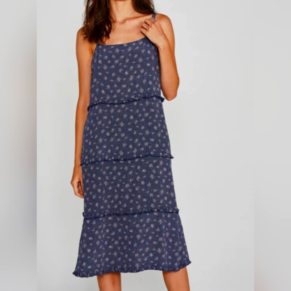 Auguste the Label Jasmine Poolside Slip Midi Dress Navy. SIZE LARGE